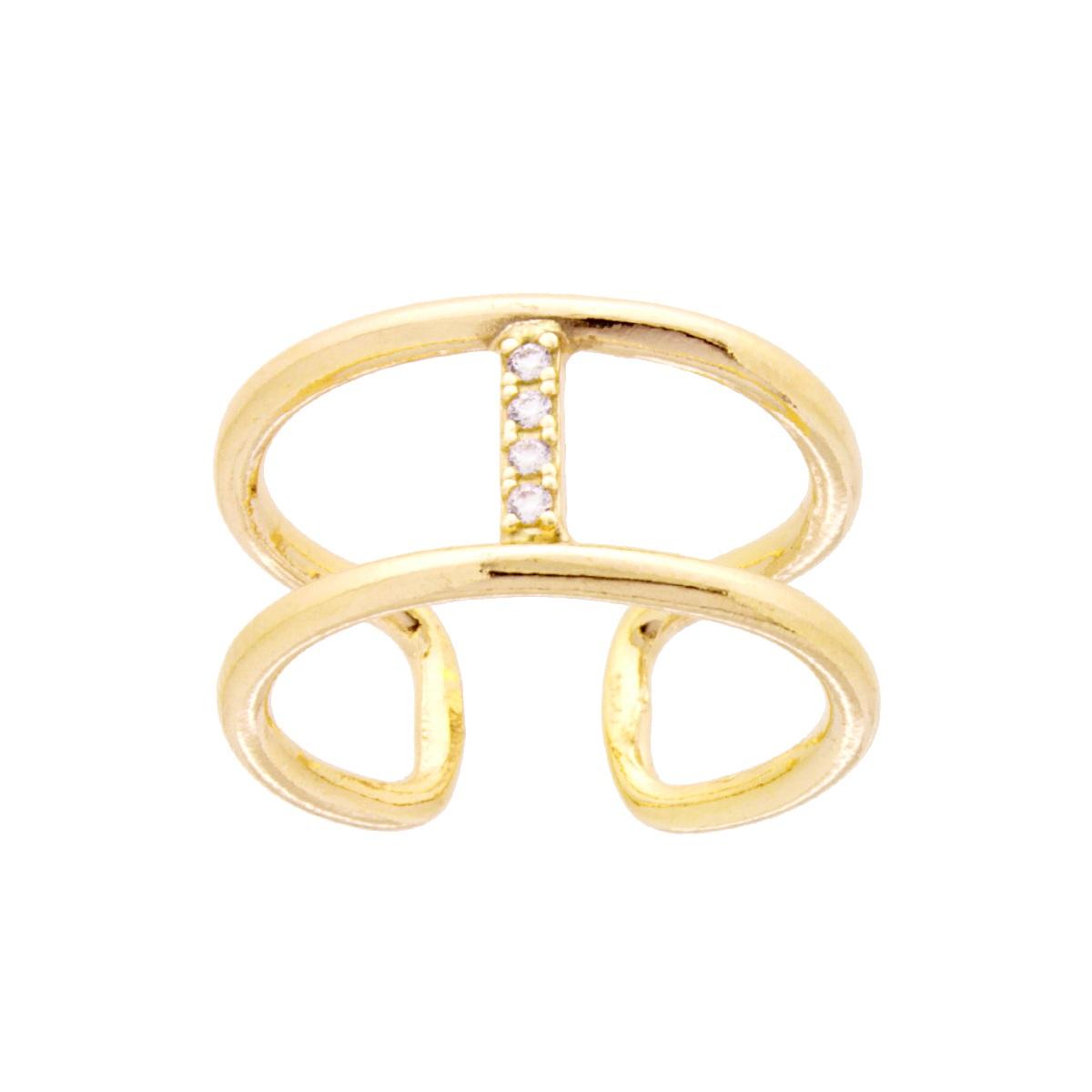 Anello Fascione a Doppio Gambo con Lettera Iniziale Nome con Zirconi Bianchi in ARGENTO 925 Galvanica Oro