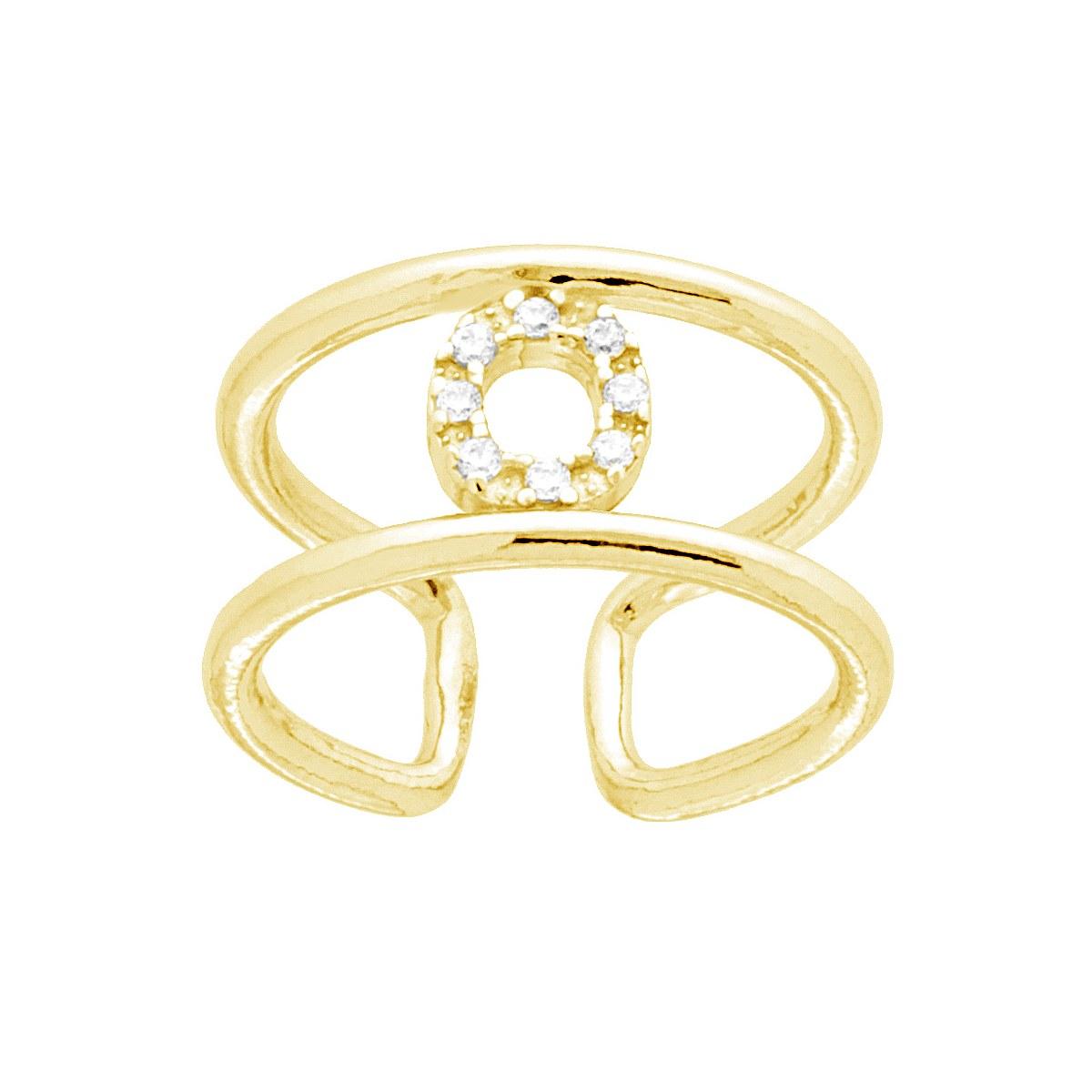 Anello Fascione a Doppio Gambo con Lettera Iniziale Nome con Zirconi Bianchi in ARGENTO 925 Galvanica Oro