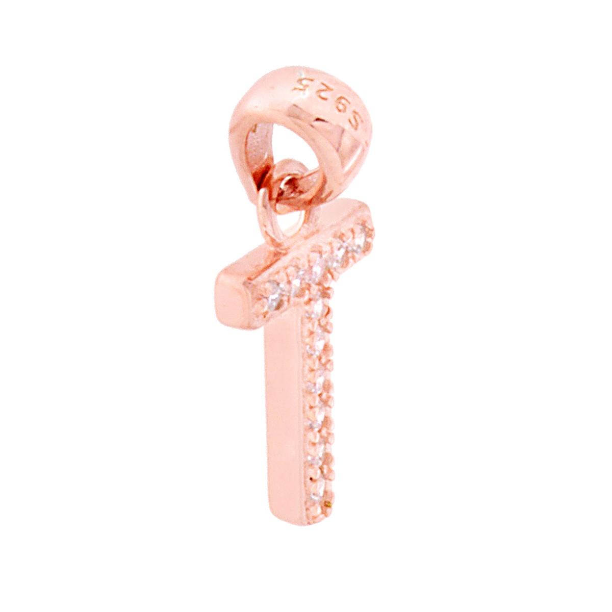 Ciondolo Lettera nome Iniziale con Cubic Zirconia Bianchi in ARGENTO 925 Galvanica Rosa