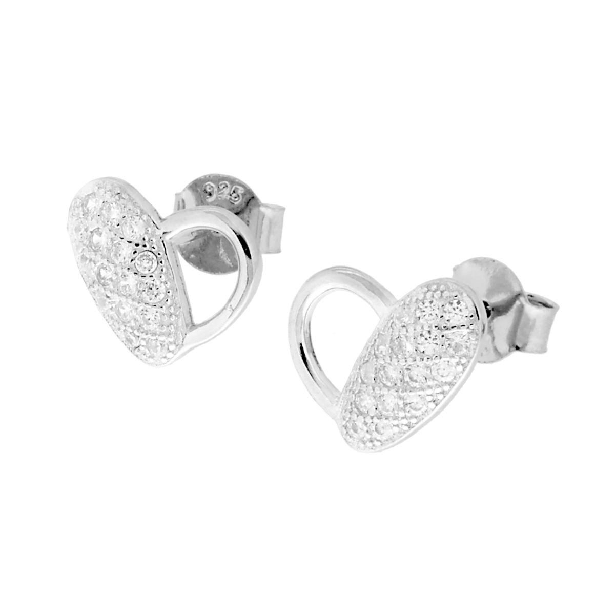 Orecchini Cuore con Zirconi Bianchi in ARGENTO 925 Galvanica Rodio