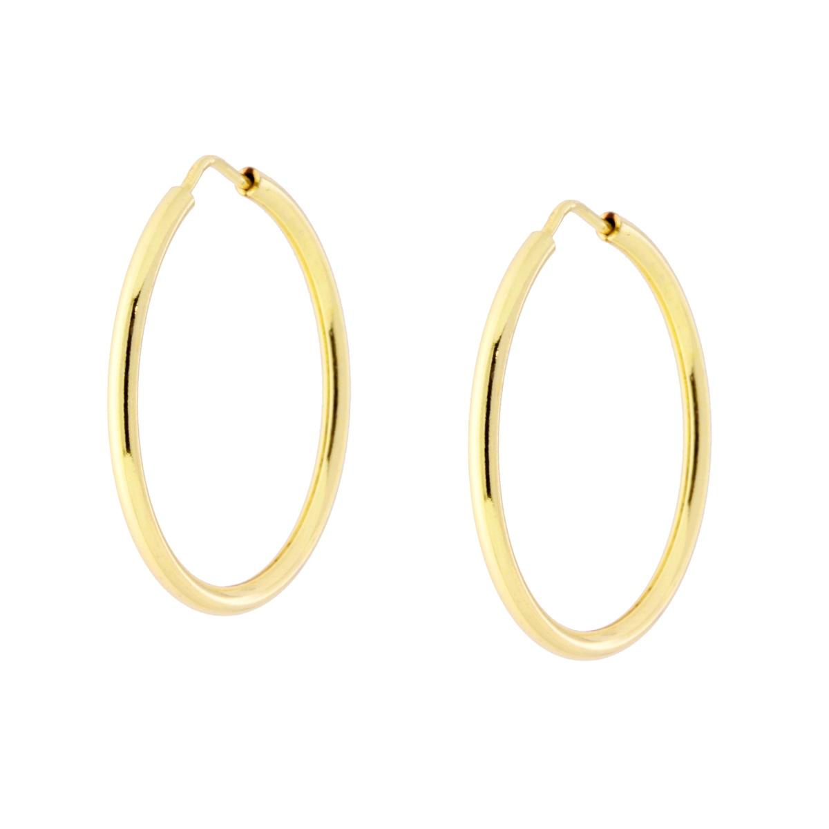 Orecchini a Cerchio Liscio mm 25 sezione canna mm 1.7 in ARGENTO 925 Galvanica Oro