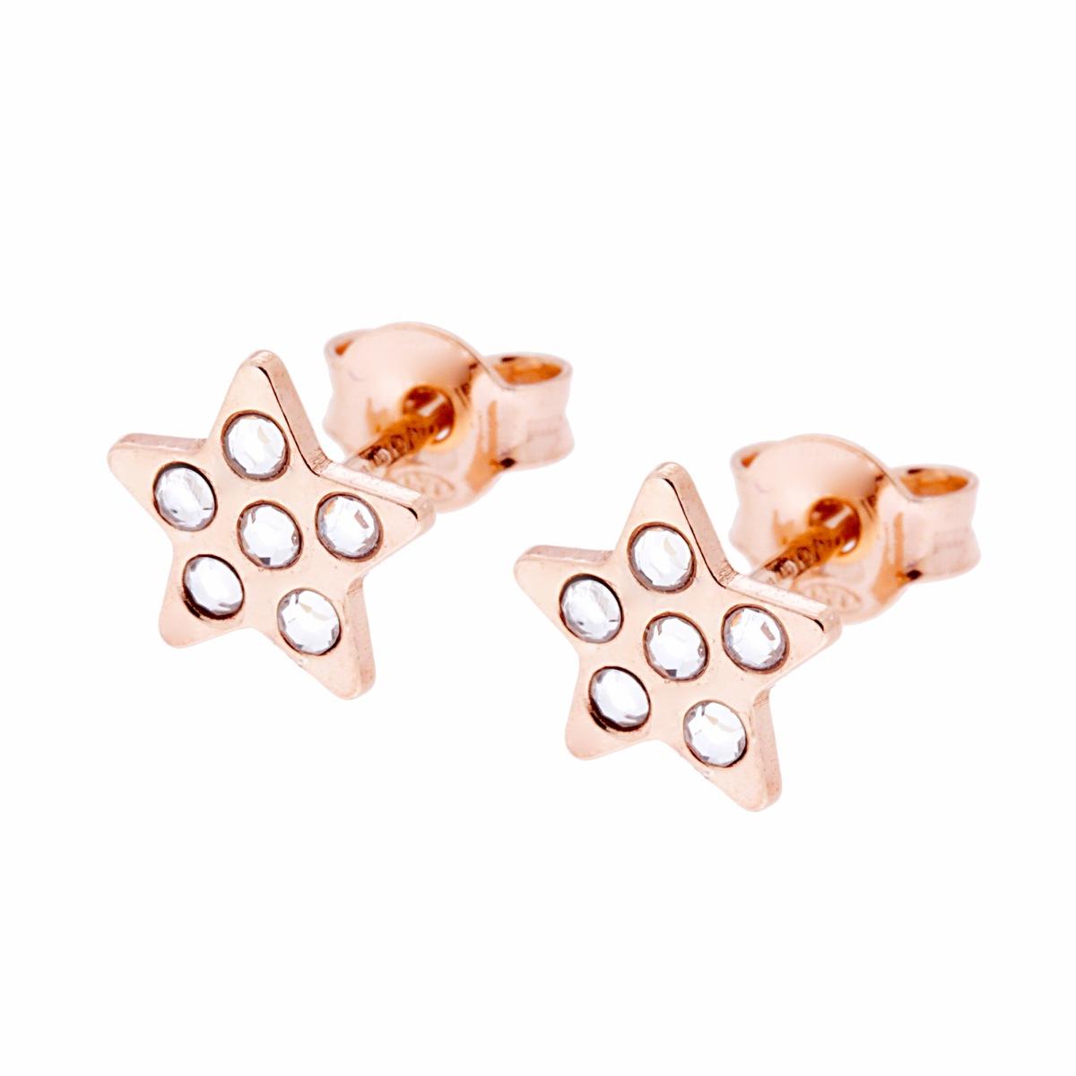 Orecchini Stella con Crystal Bianchi in ARGENTO 925 Galvanica Rosa