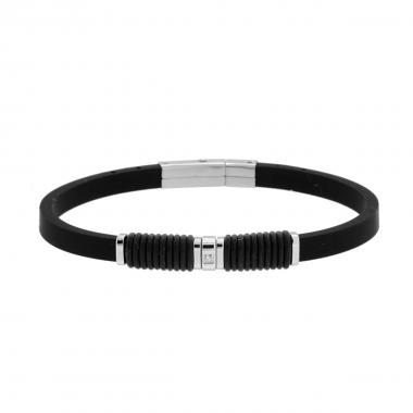 Bracciale in PVC Caucciu Nero con Zircone Bianco e Accessori in ACCIAIO