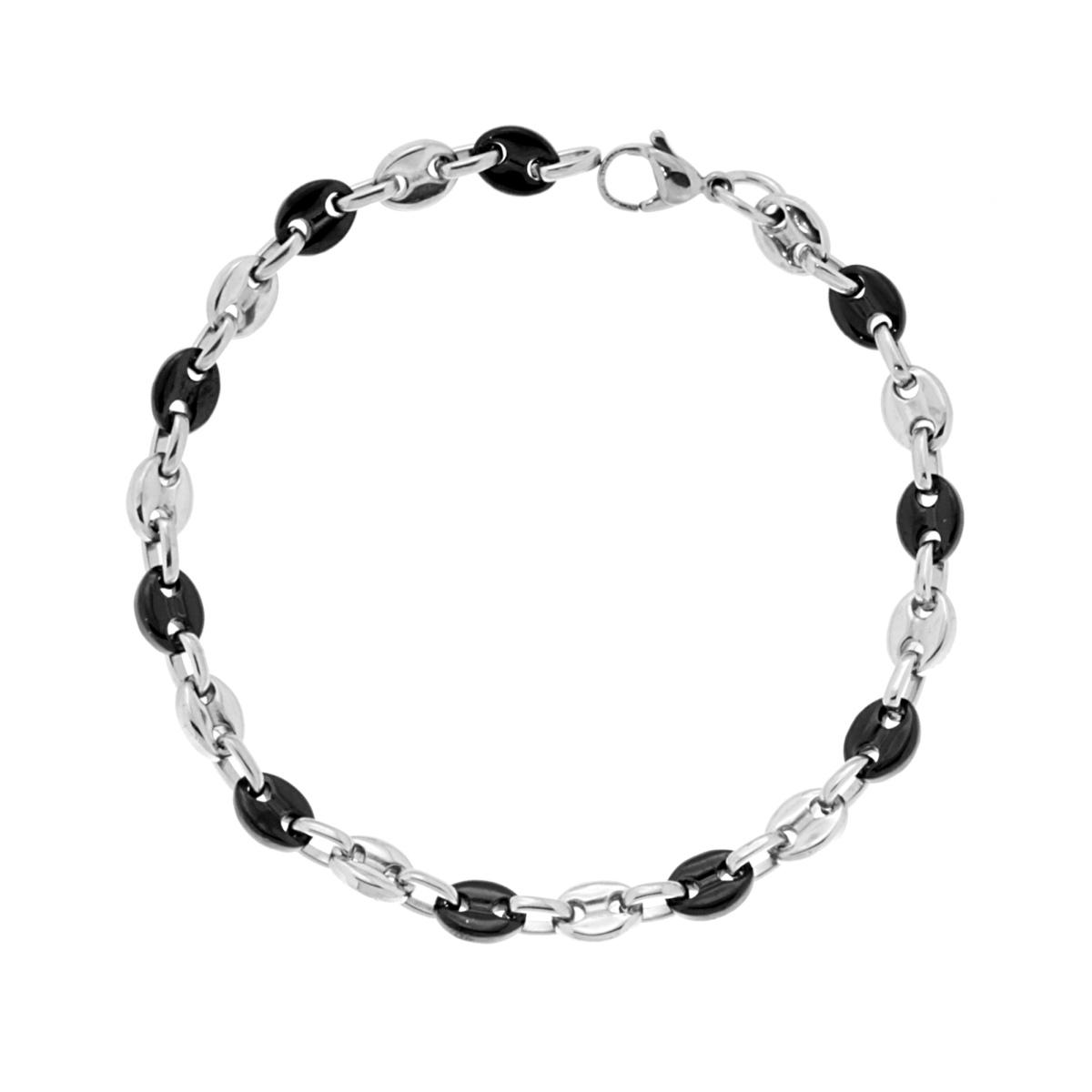 Bracciale Uomo Catena Marinara sezione 6.3 mm con maglia colore Nero in ACCIAIO