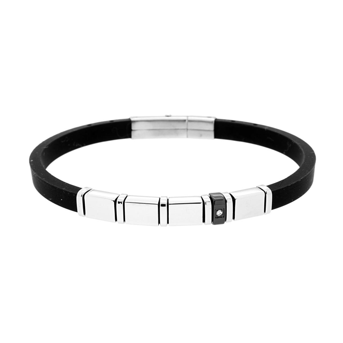 Bracciale in PVC Caucciu Nero con Crystal Bianco e Accessori in ACCIAIO