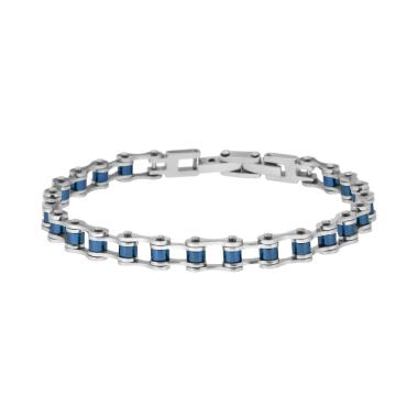 Bracciale Uomo Catena Bicicletta mm 7.5 con dettagli Blu in ACCIAIO