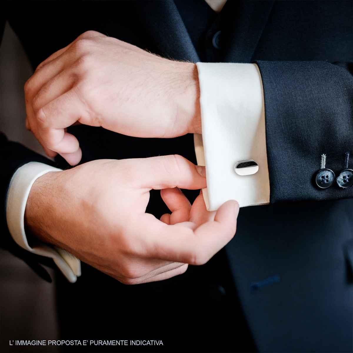 Accessori Gemelli Ovali con Effetto Fibra di Carbonio Nero in ACCIAIO