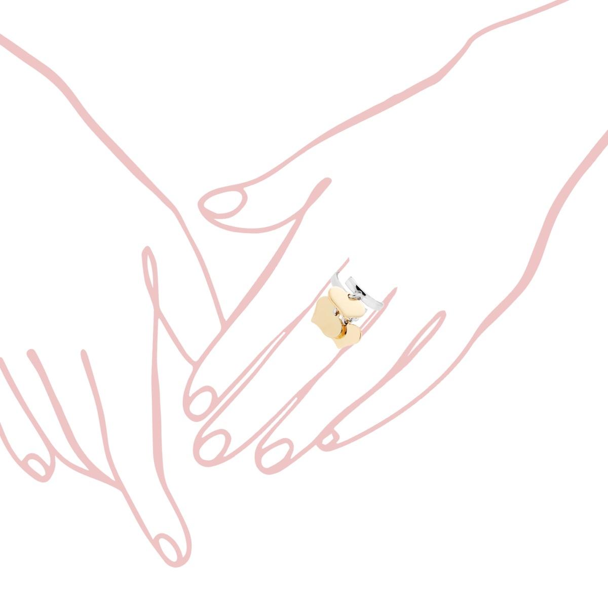 Anello Amore Love con tre Cuori Oro pendenti plain mm 14 in ARGENTO 925 Galvanica Rodio