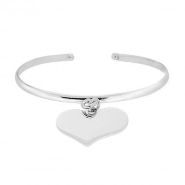 Bracciale Rigido Modello Schiava con Cuore pendente plain mm 23 in ARGENTO 925 Galvanica Rodio