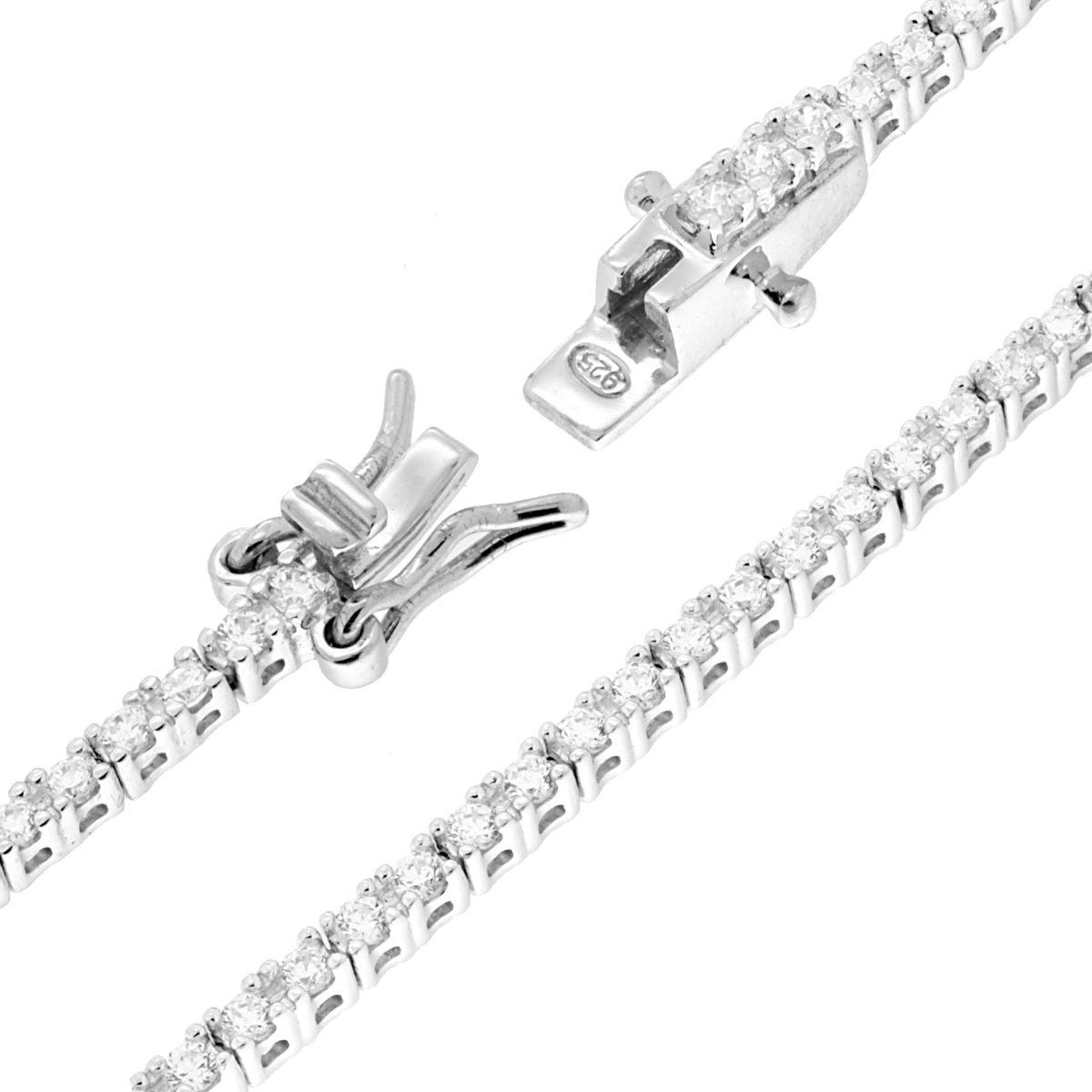 Bracciale Tennis Griffe cm 21 con Zirconi mm 1,5 Bianchi in ARGENTO 925 Galvanica Rodio