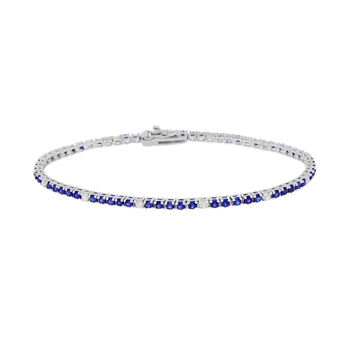 Bracciale Tennis Griffe cm 18 con Zirconi mm 2 Bianchi e Blu Zaffiro alternati in ARGENTO 925 Galvanica Rodio