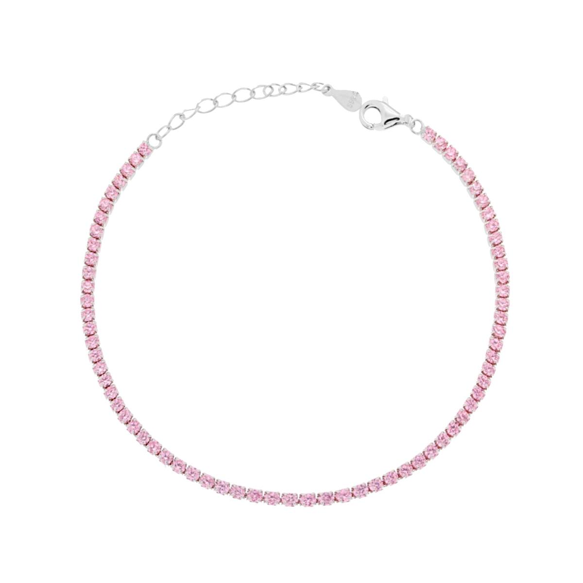 Bracciale Tennis Griffe cm 17+3 con Zirconi mm 2 Rosa in ARGENTO 925 Galvanica Rodio