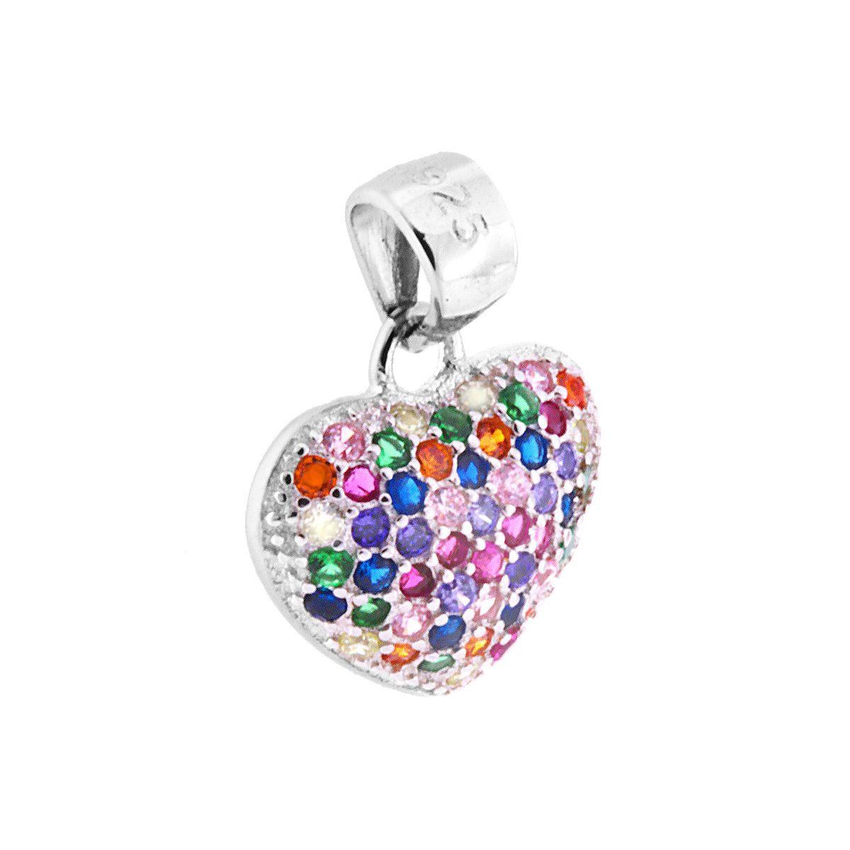 Ciondolo Cuore con Zirconi Rainbow Multicolor in ARGENTO 925 Galvanica Rodio