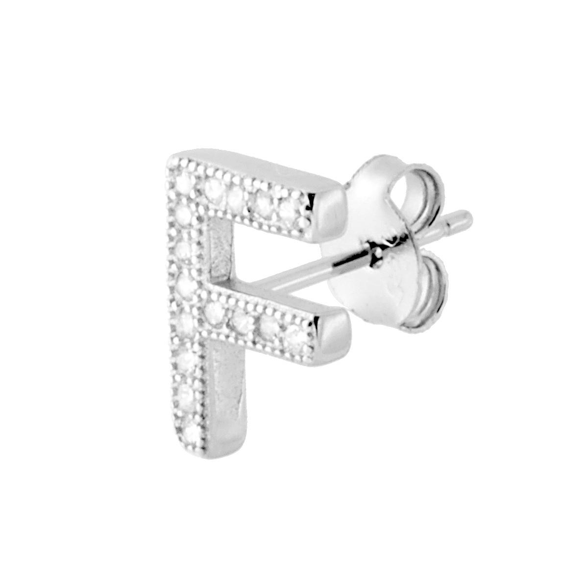 Orecchino Lettera per nome Iniziale con Zirconi Bianchi in ARGENTO 925 Galvanica Rodio