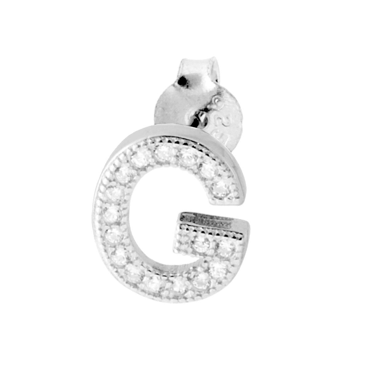 Orecchino Lettera per nome Iniziale con Zirconi Bianchi in ARGENTO 925 Galvanica Rodio