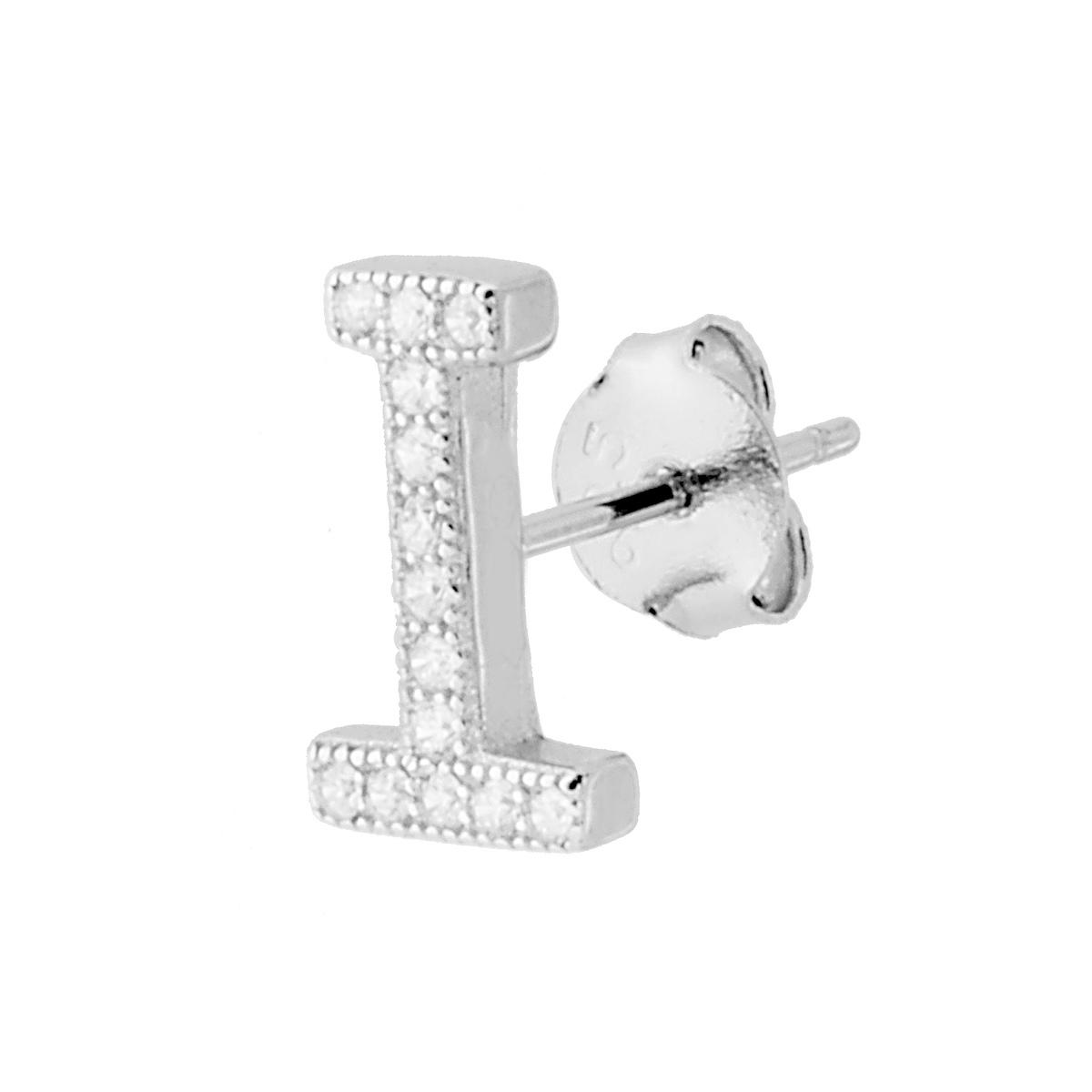 Orecchino Lettera per nome Iniziale con Zirconi Bianchi in ARGENTO 925 Galvanica Rodio