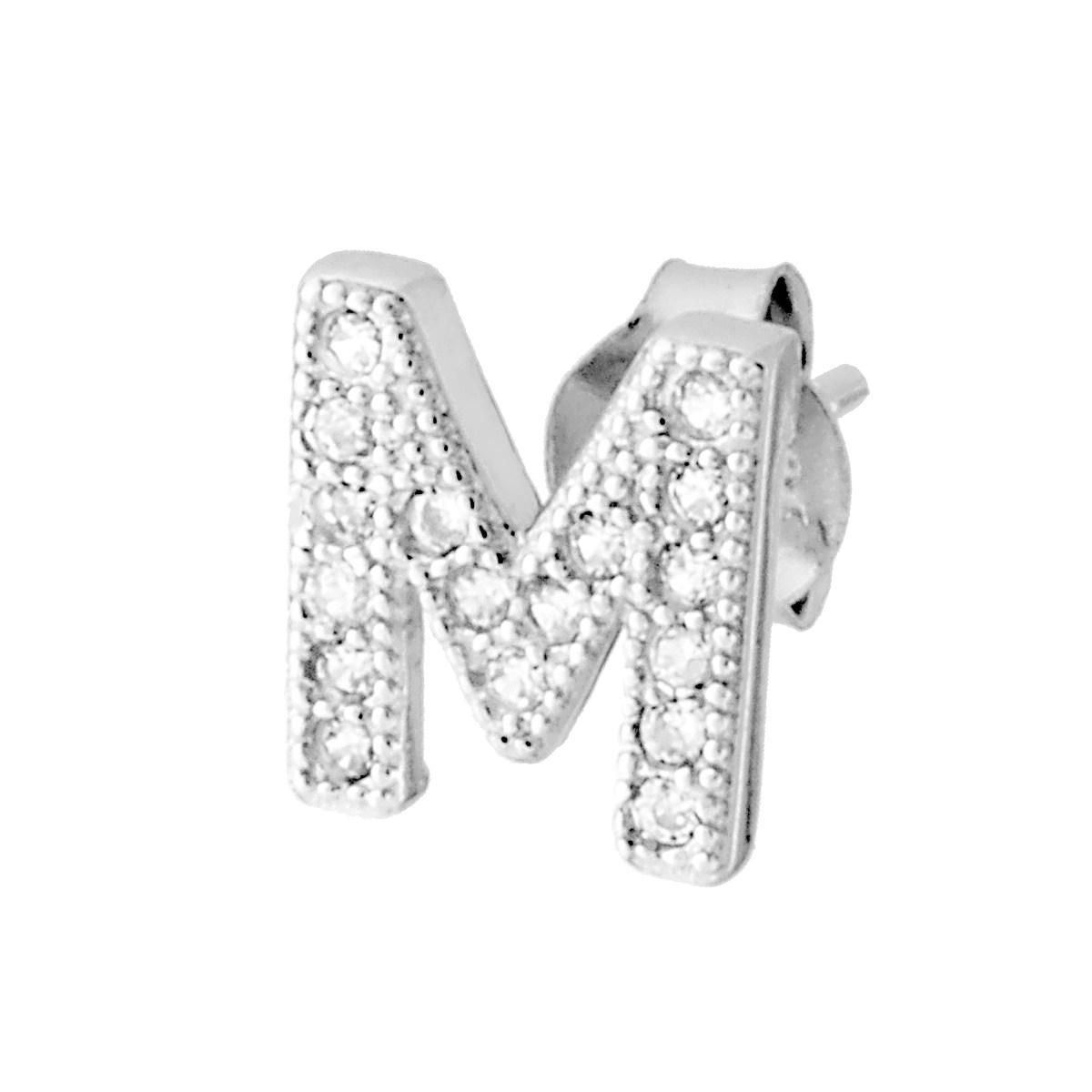 Orecchino Lettera per nome Iniziale con Zirconi Bianchi in ARGENTO 925 Galvanica Rodio
