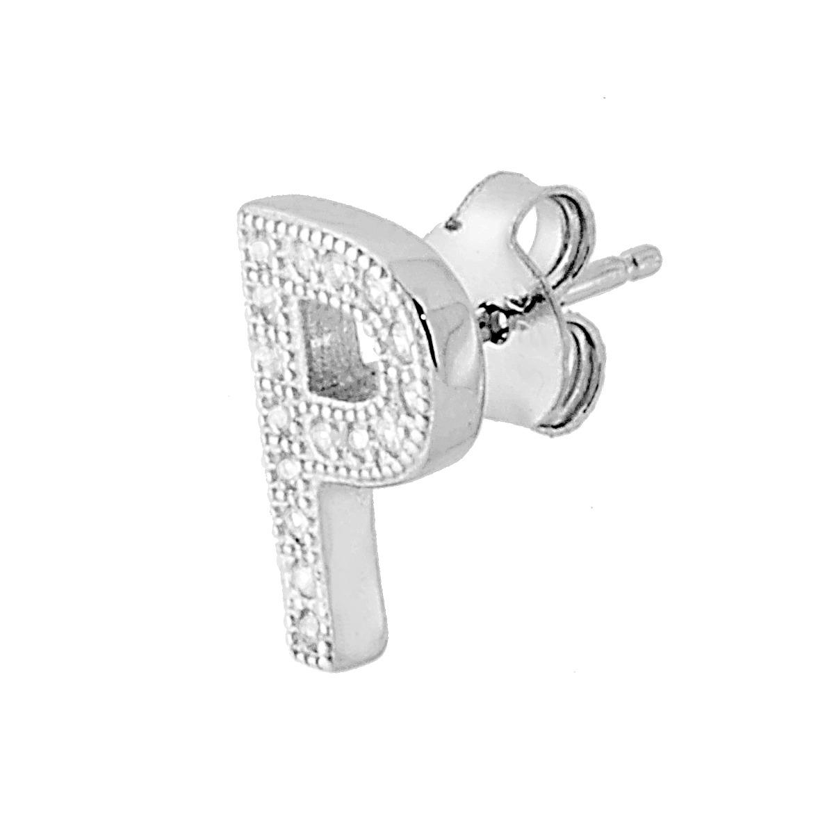 Orecchino Lettera per nome Iniziale con Zirconi Bianchi in ARGENTO 925 Galvanica Rodio