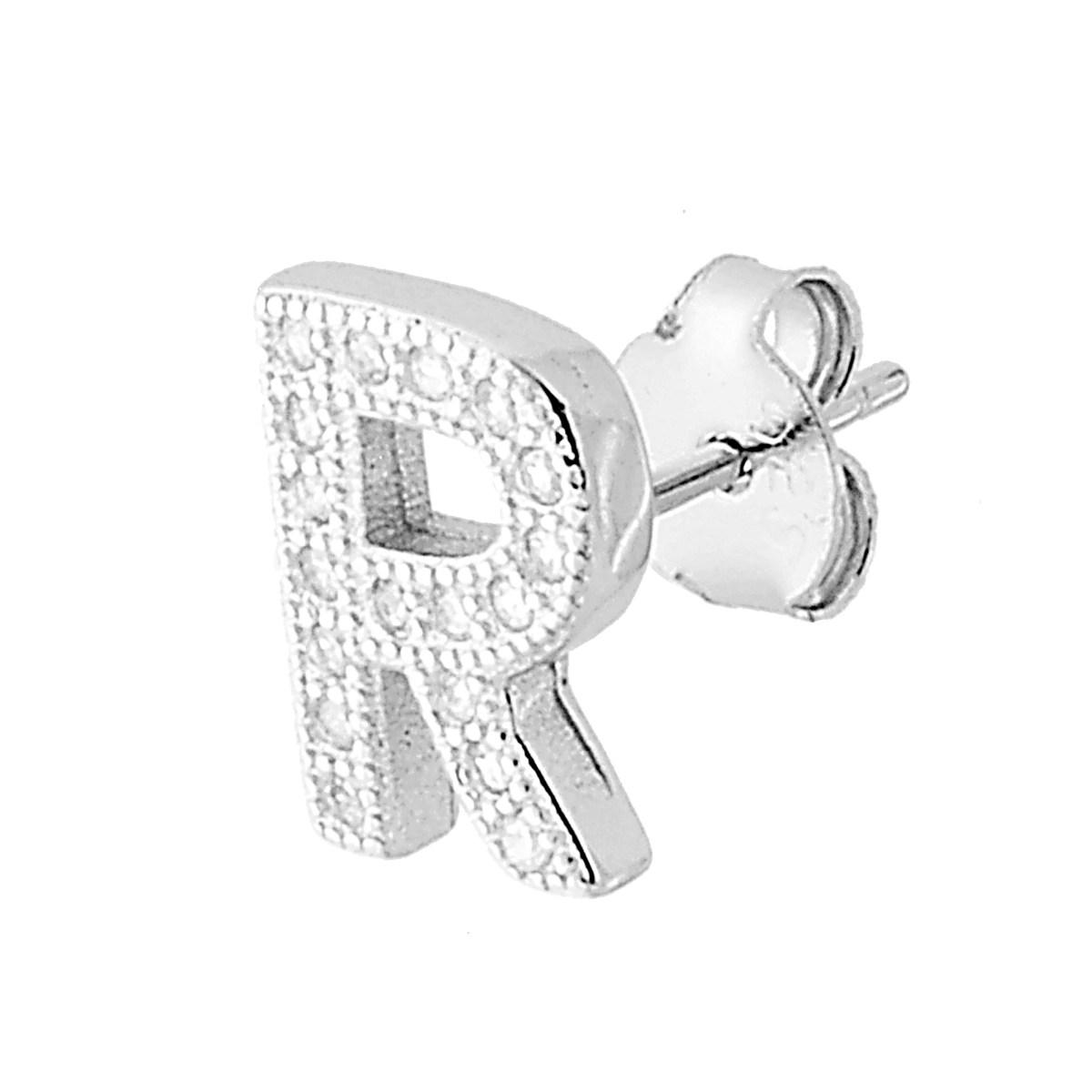 Orecchino Lettera per nome Iniziale con Zirconi Bianchi in ARGENTO 925 Galvanica Rodio