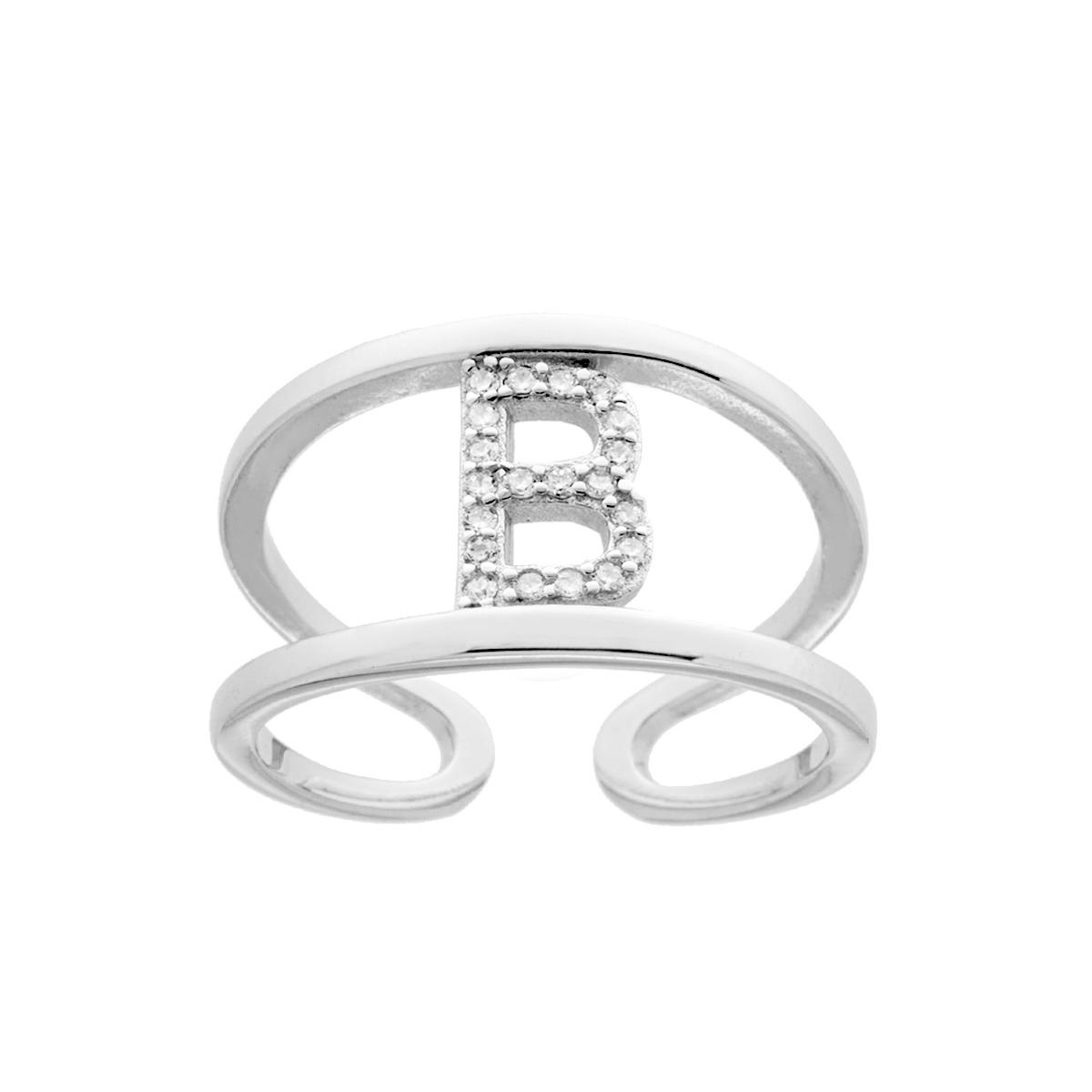 Anello Fascione a doppio gambo con Lettera Iniziale con Zirconi Bianchi in ARGENTO 925 Galvanica Rodio