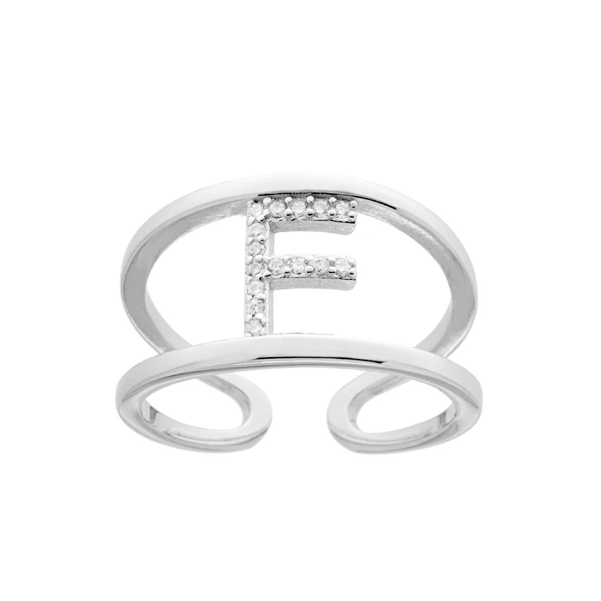 Anello Fascione a doppio gambo con Lettera Iniziale con Zirconi Bianchi in ARGENTO 925 Galvanica Rodio