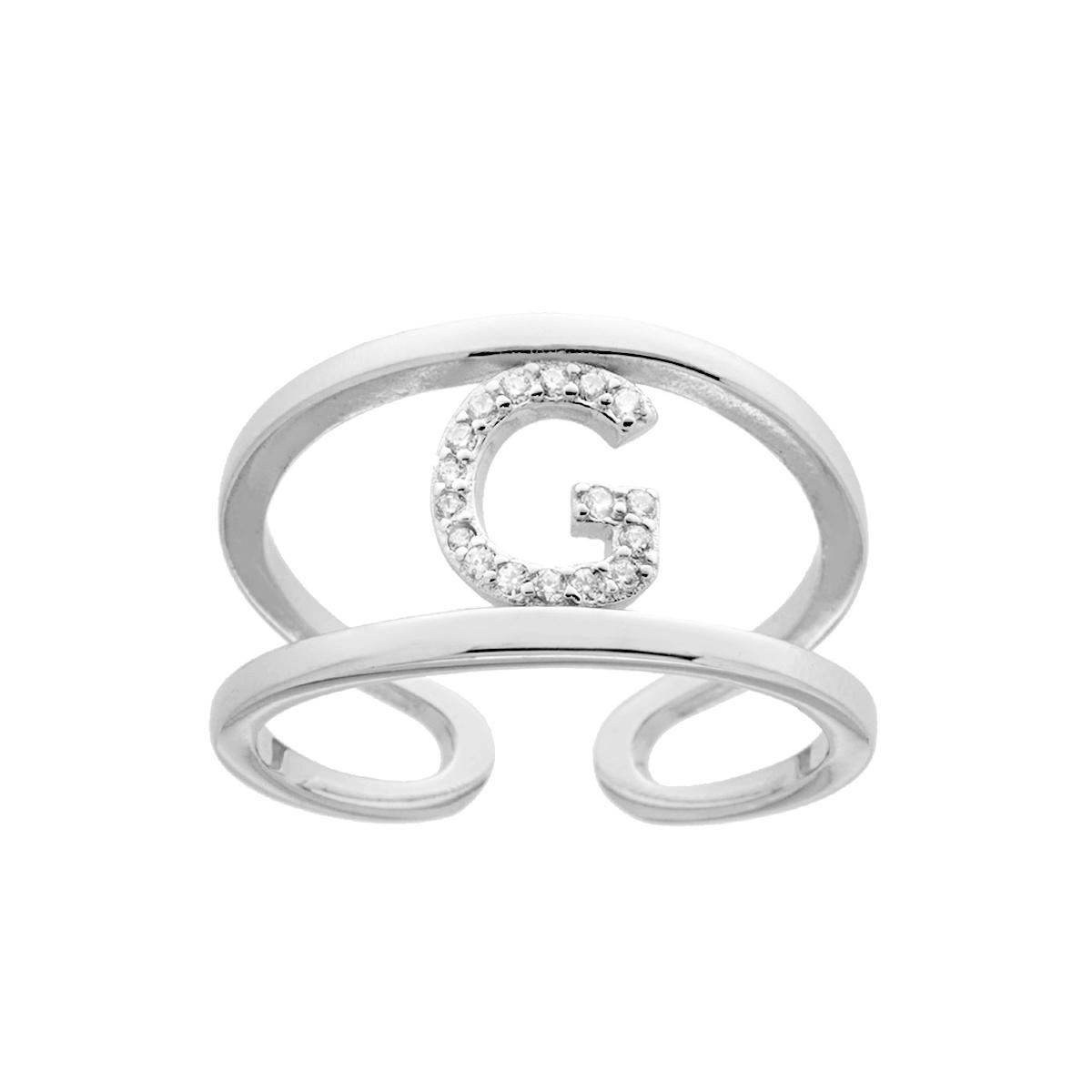 Anello Fascione a doppio gambo con Lettera Iniziale con Zirconi Bianchi in ARGENTO 925 Galvanica Rodio