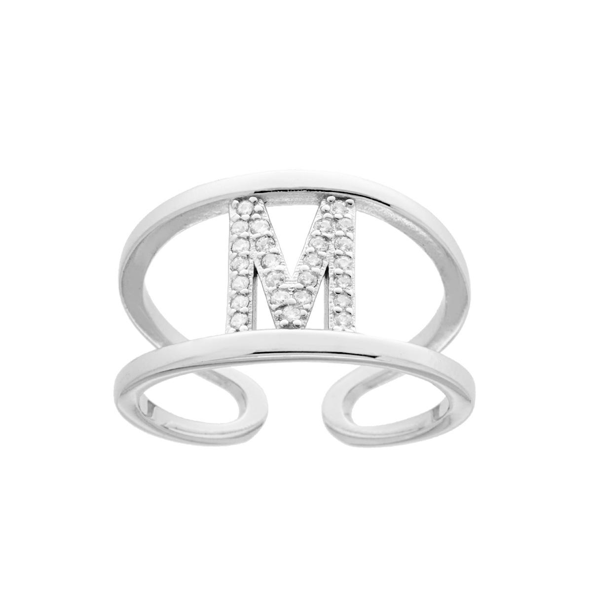 Anello Fascione a doppio gambo con Lettera Iniziale con Zirconi Bianchi in ARGENTO 925 Galvanica Rodio