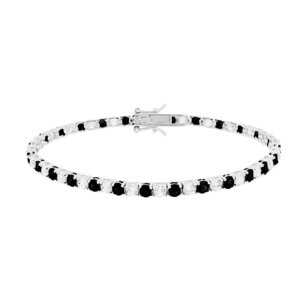 Bracciale Tennis Griffe cm 21 con Zirconi mm 3 Bianchi e Nero alternati in ARGENTO 925 Galvanica Rodio