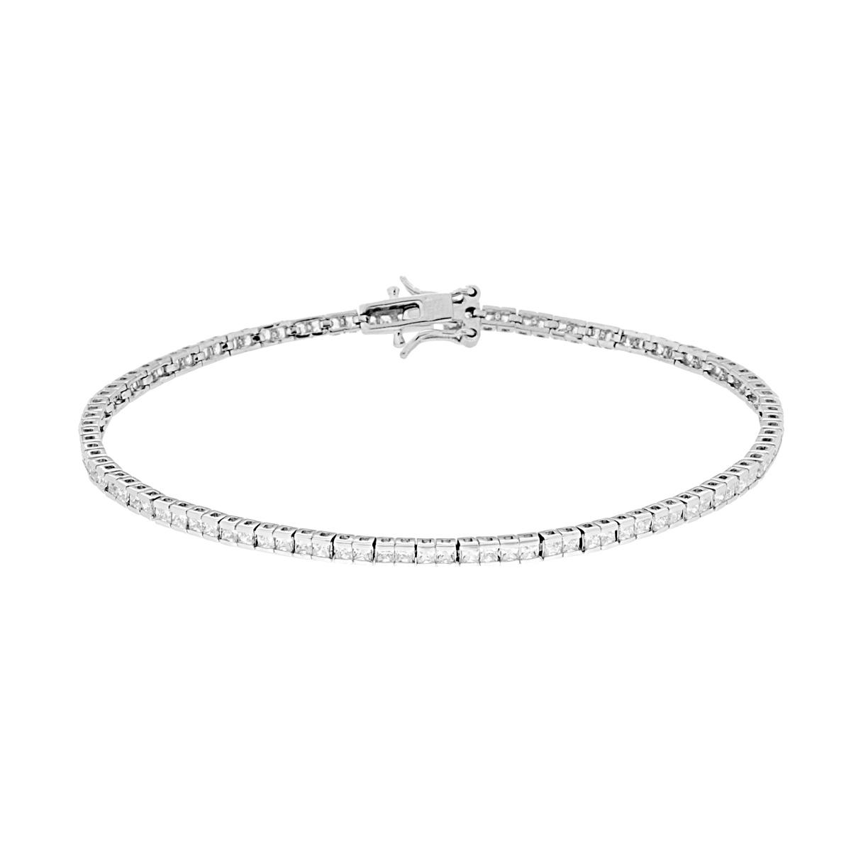 Bracciale Tennis Carre cm 18 con Zirconi mm 1.5 Bianchi in ARGENTO 925 Galvanica Rodio
