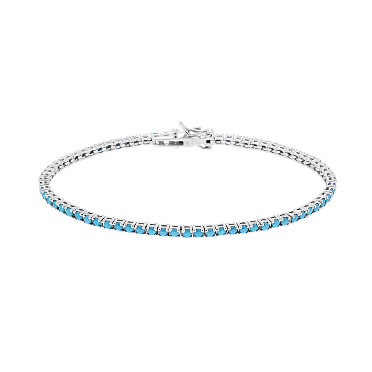 Bracciale Tennis Griffe cm 18 con Pietre mm 2 Turchese in ARGENTO 925 Galvanica Rodio