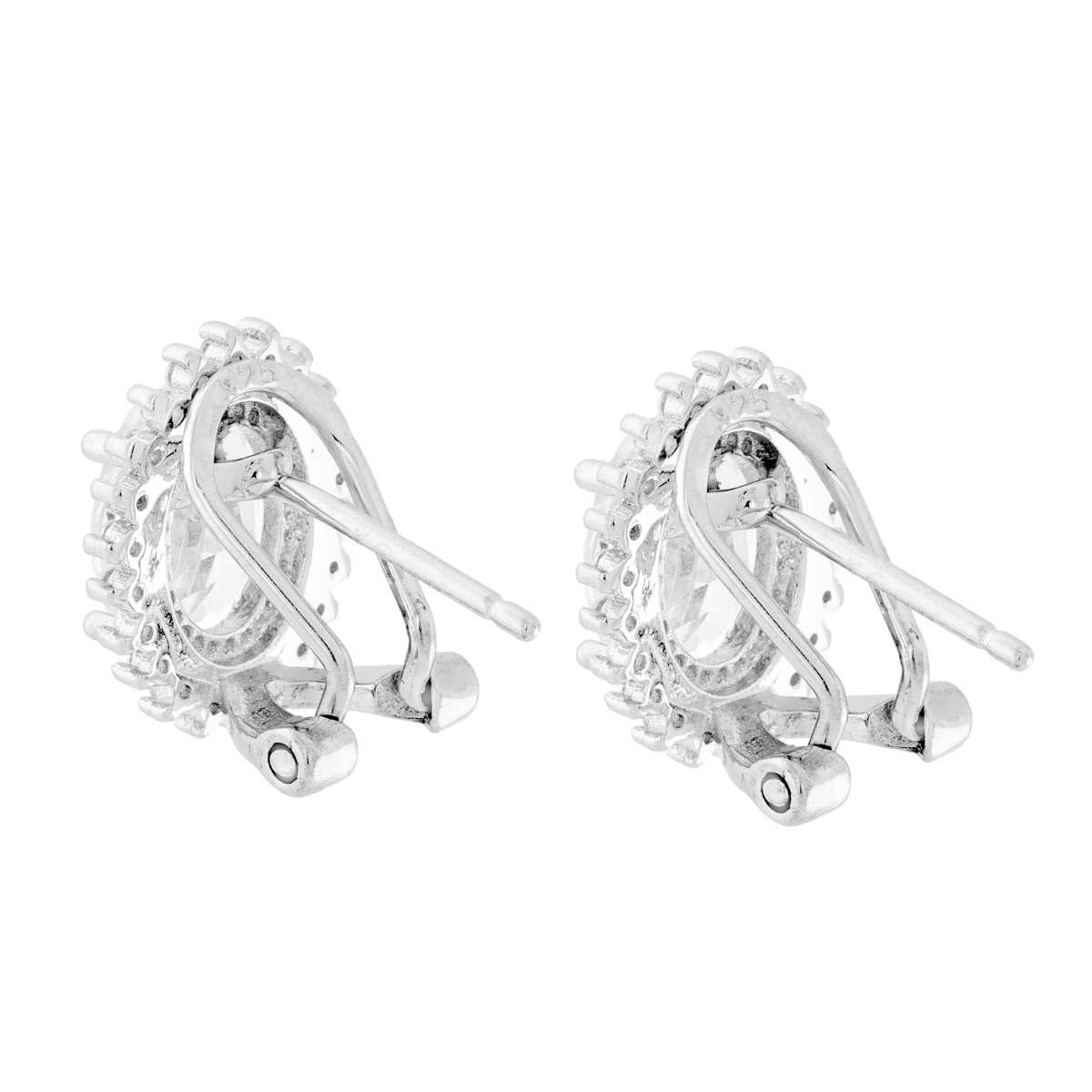 Orecchini Zircone Ovale Bianco contornato da Zirconi Bianchi in ARGENTO 925 Galvanica Rodio