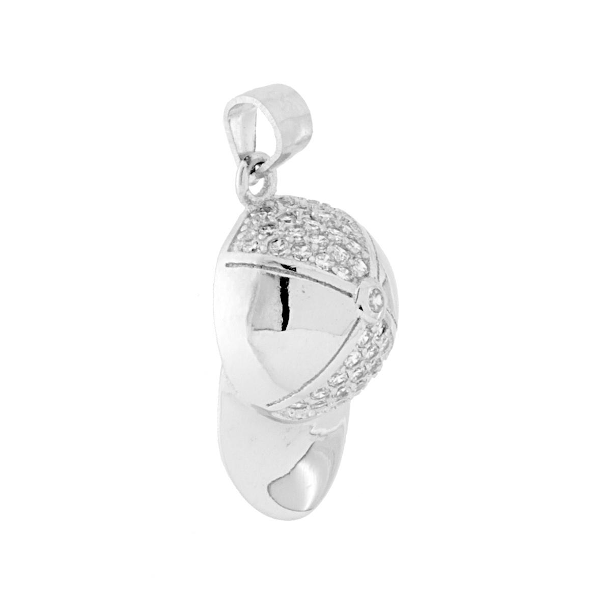 Ciondolo Cappellino con Zirconi Bianchi in ARGENTO 925 Galvanica Rodio