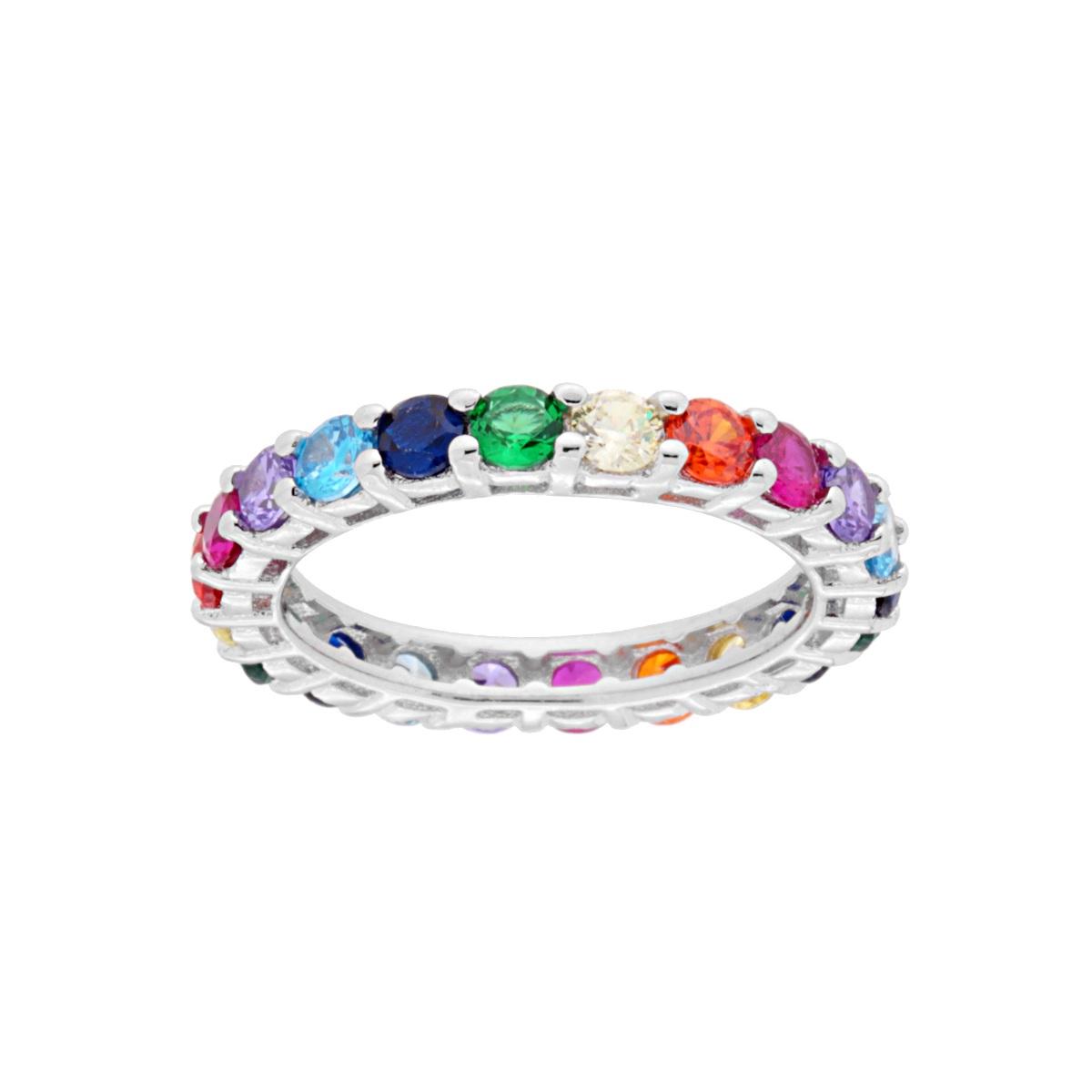 Anello Eternity Veretta a giro con Cubic Zirconia Multicolor in ARGENTO 925 Galvanica Rodio