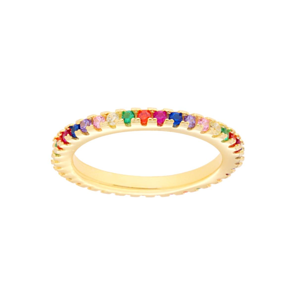 Anello Eternity Veretta a giro con Zirconi Rainbow Multicolor mm 1.5 in ARGENTO 925 Galvanica Oro