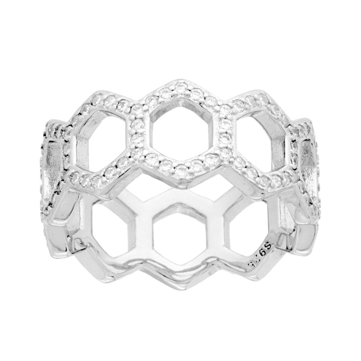 Anello Fascia Nido di Ape con Cubic Zirconia Bianchi in ARGENTO 925 Galvanica Rodio