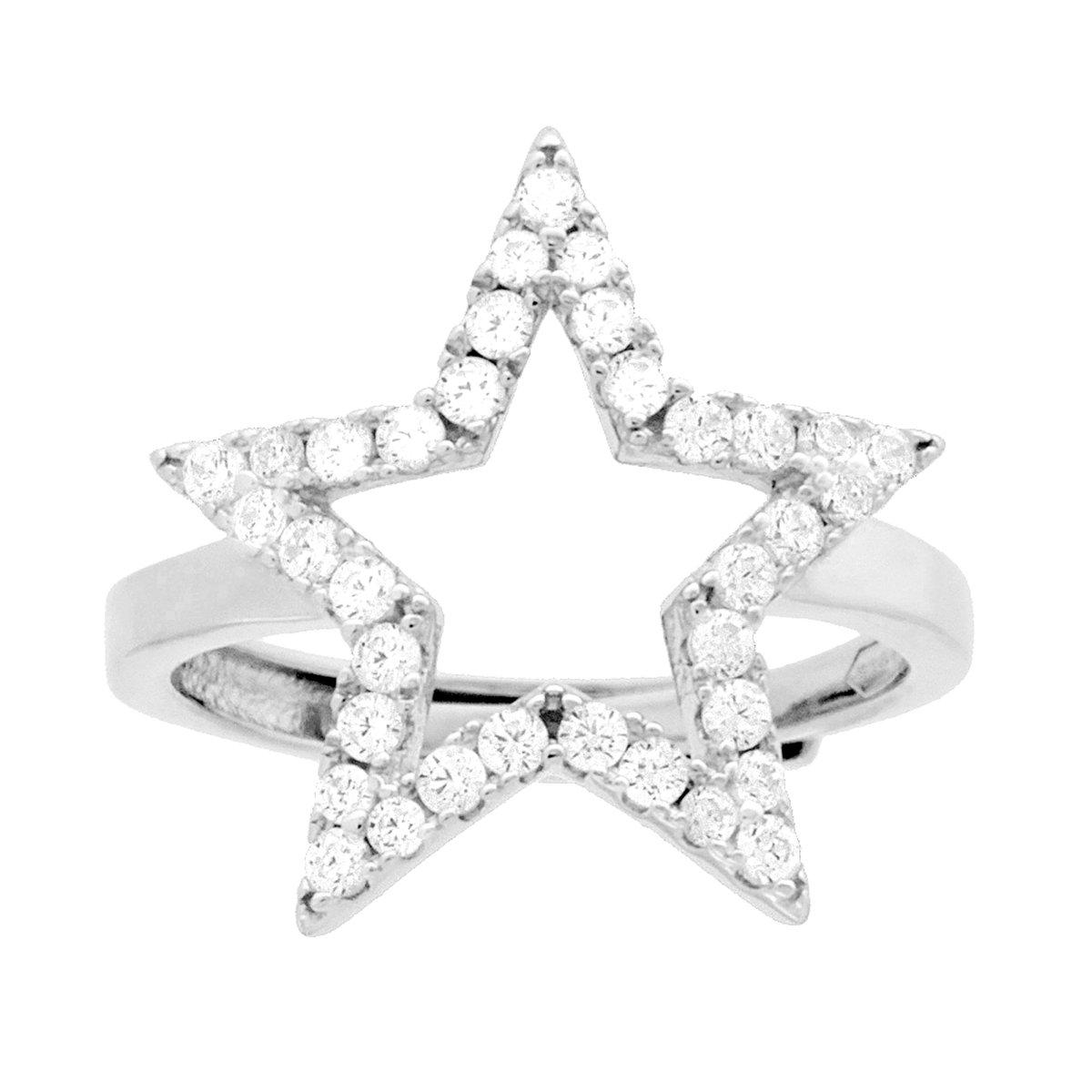 Anello Stella con Cubic Zirconia Bianchi in ARGENTO 925 Galvanica Rodio