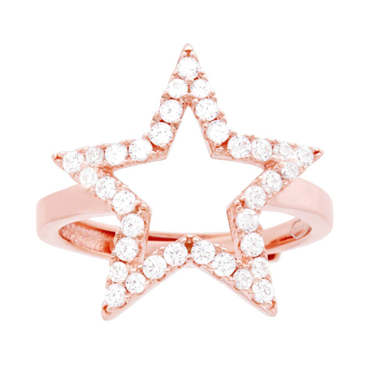 Anello Stella con Cubic Zirconia Bianchi in ARGENTO 925 Galvanica Rosa