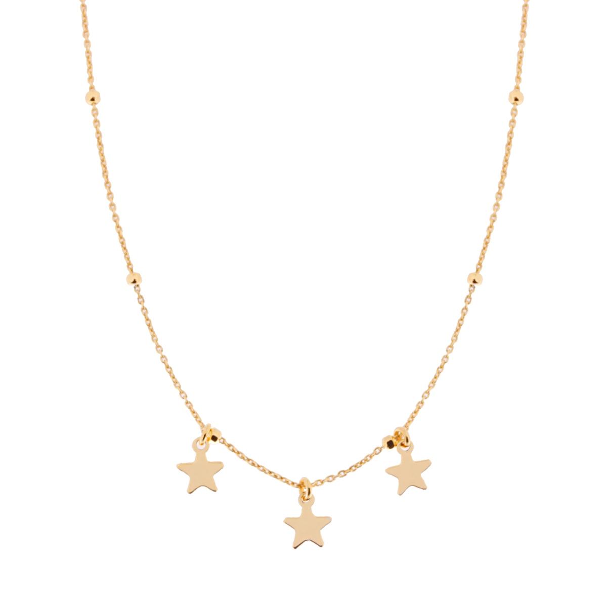 Collana catena Forzatina con Palline Sfaccettate e Stelle plain pendenti in ARGENTO 925 Galvanica Oro