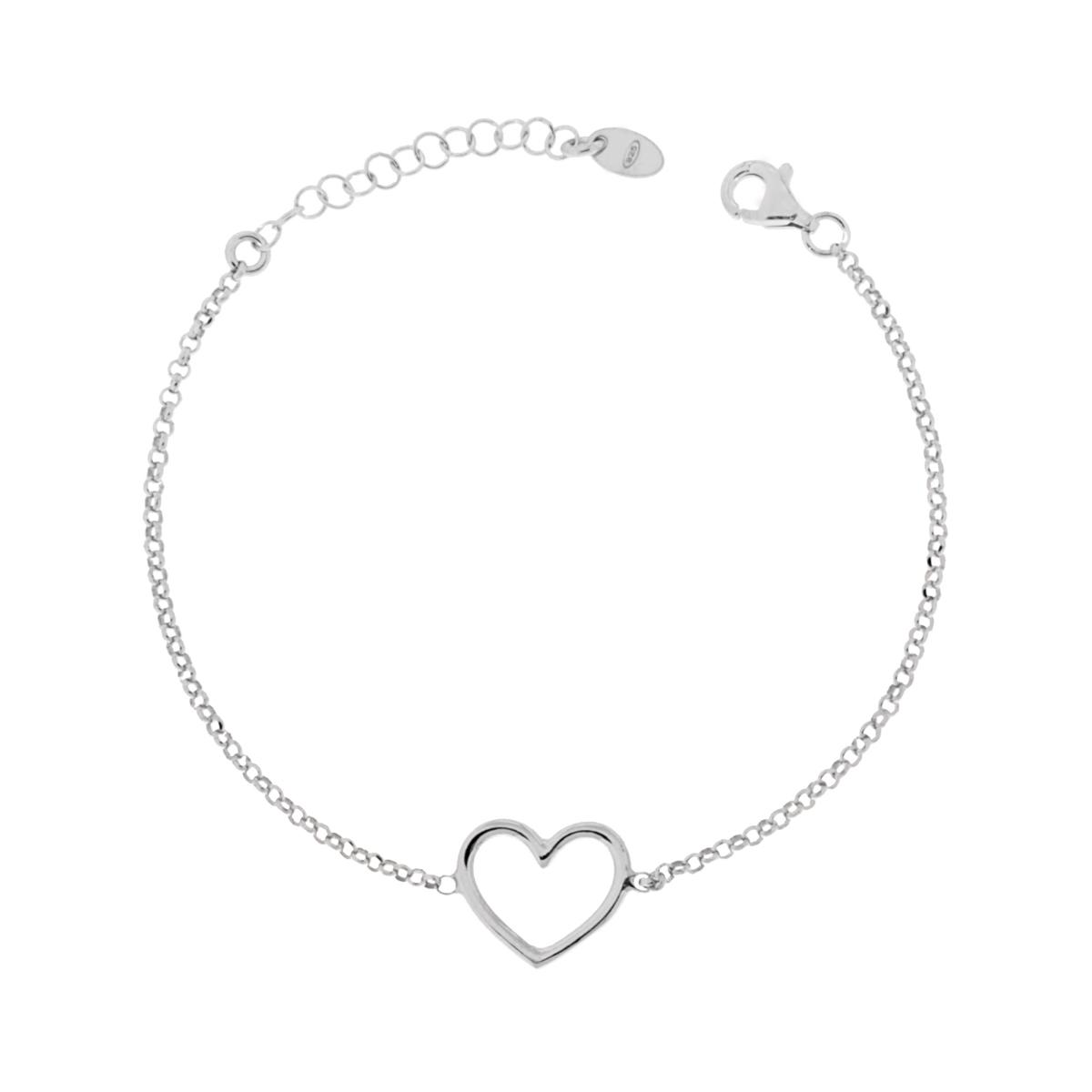 Bracciale Catena Rolo Diamantata con Cuore in ARGENTO 925 Galvanica Rodio