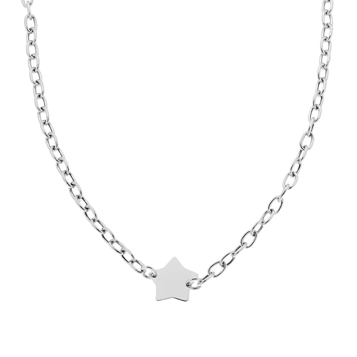 Collana Catena Forzatina cm 45 con Stella plain in ARGENTO 925 Galvanica Rodio