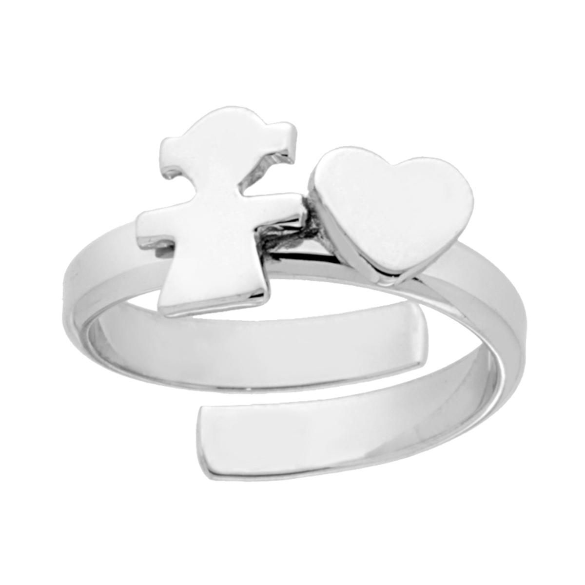 Anello Famiglia con figlia bimba e cuore in ARGENTO 925 Galvanica Rodio