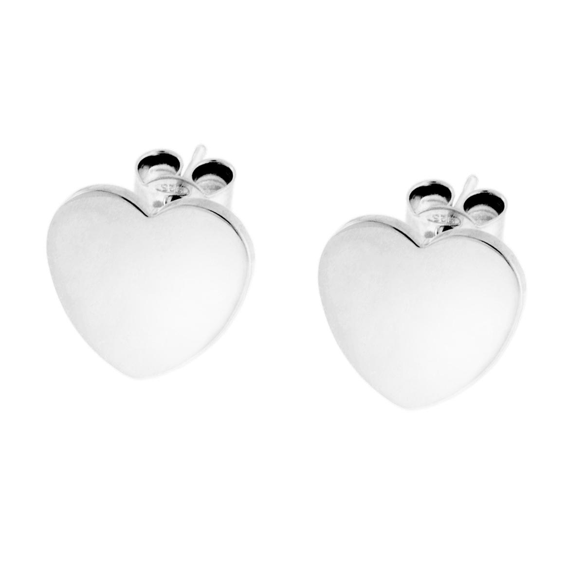 Orecchini Cuore plain 13 mm in ARGENTO 925 Galvanica Rodio