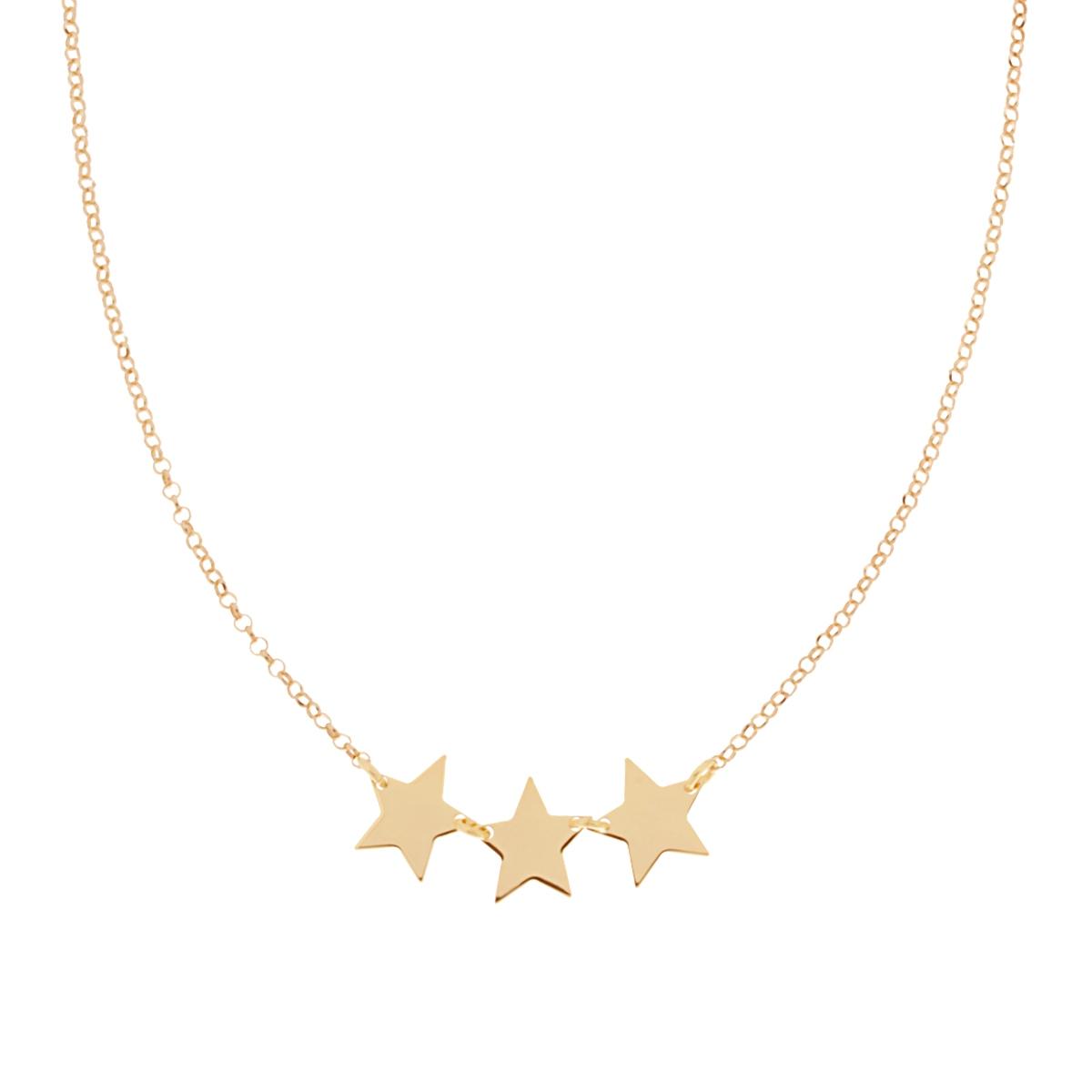 Collana Catena Rolo Diamantata con tre Stelle plain centrali in ARGENTO 925 Galvanica Oro