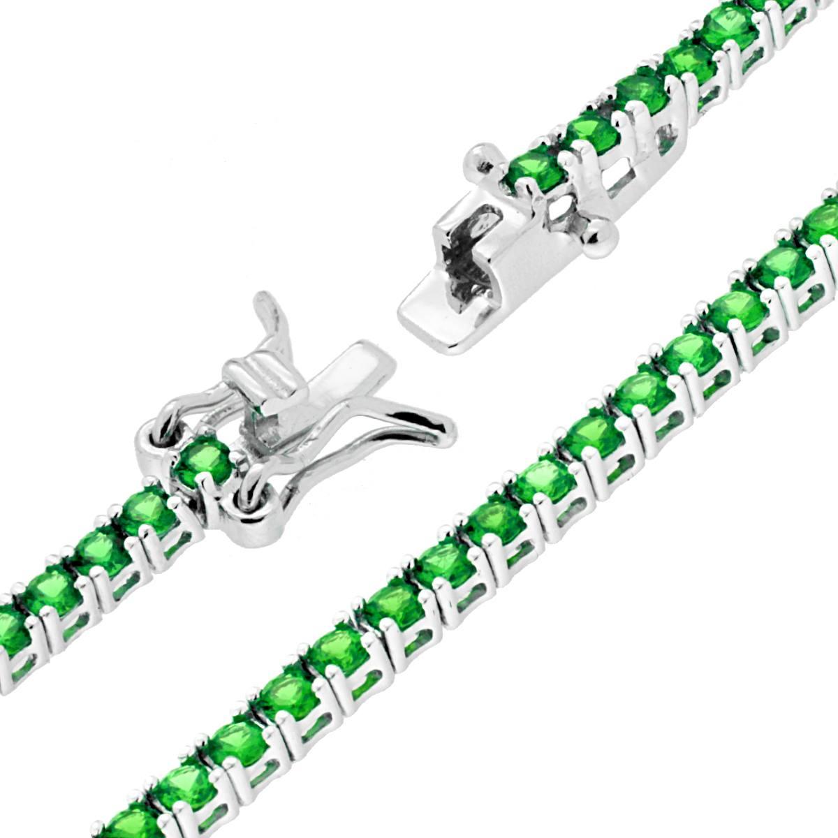 Bracciale Tennis Griffe cm 21 con Zirconi mm 2 Verde Smeraldo in ARGENTO 925 Galvanica Rodio