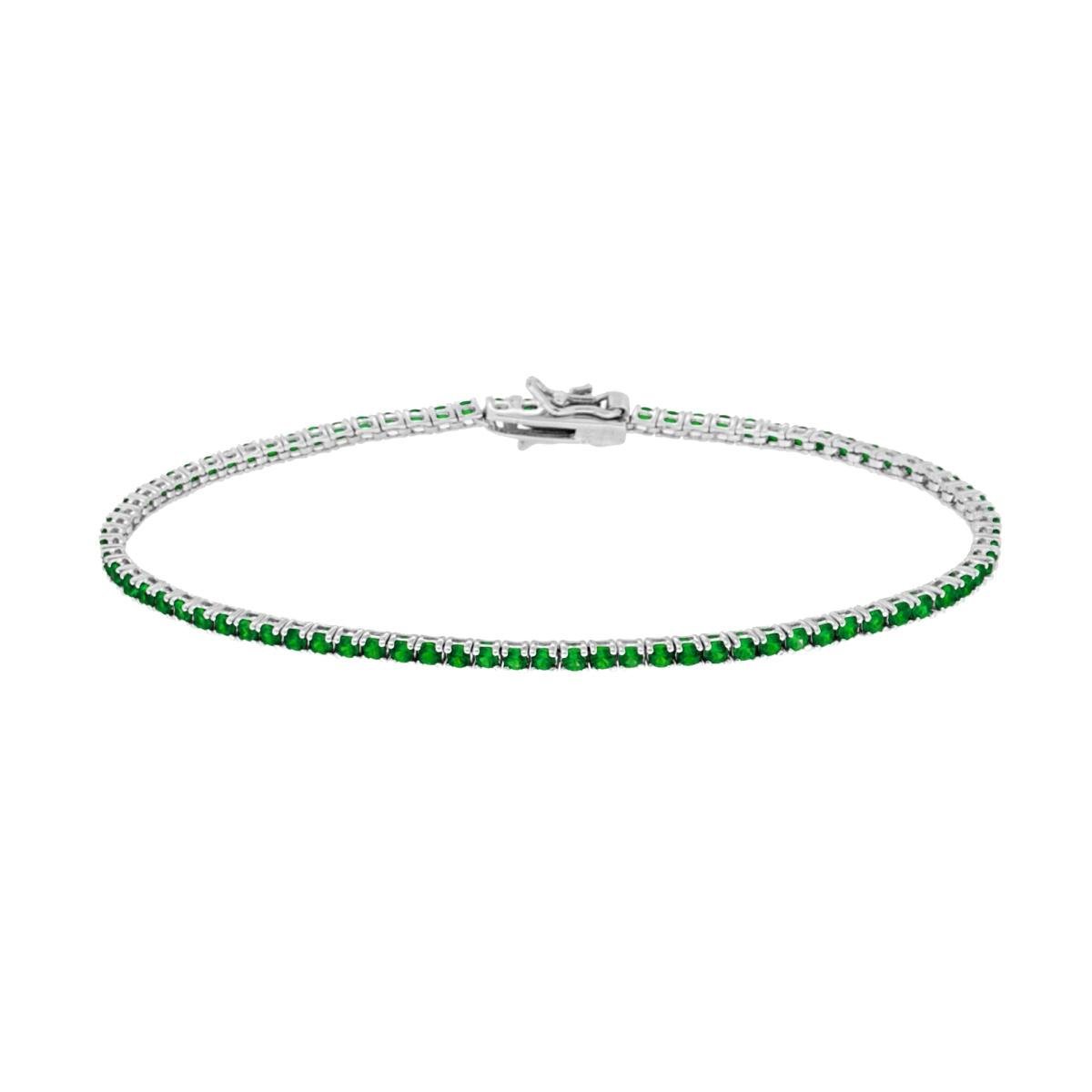 Bracciale Tennis Griffe cm 21 con Zirconi mm 2 Verde Smeraldo in ARGENTO 925 Galvanica Rodio