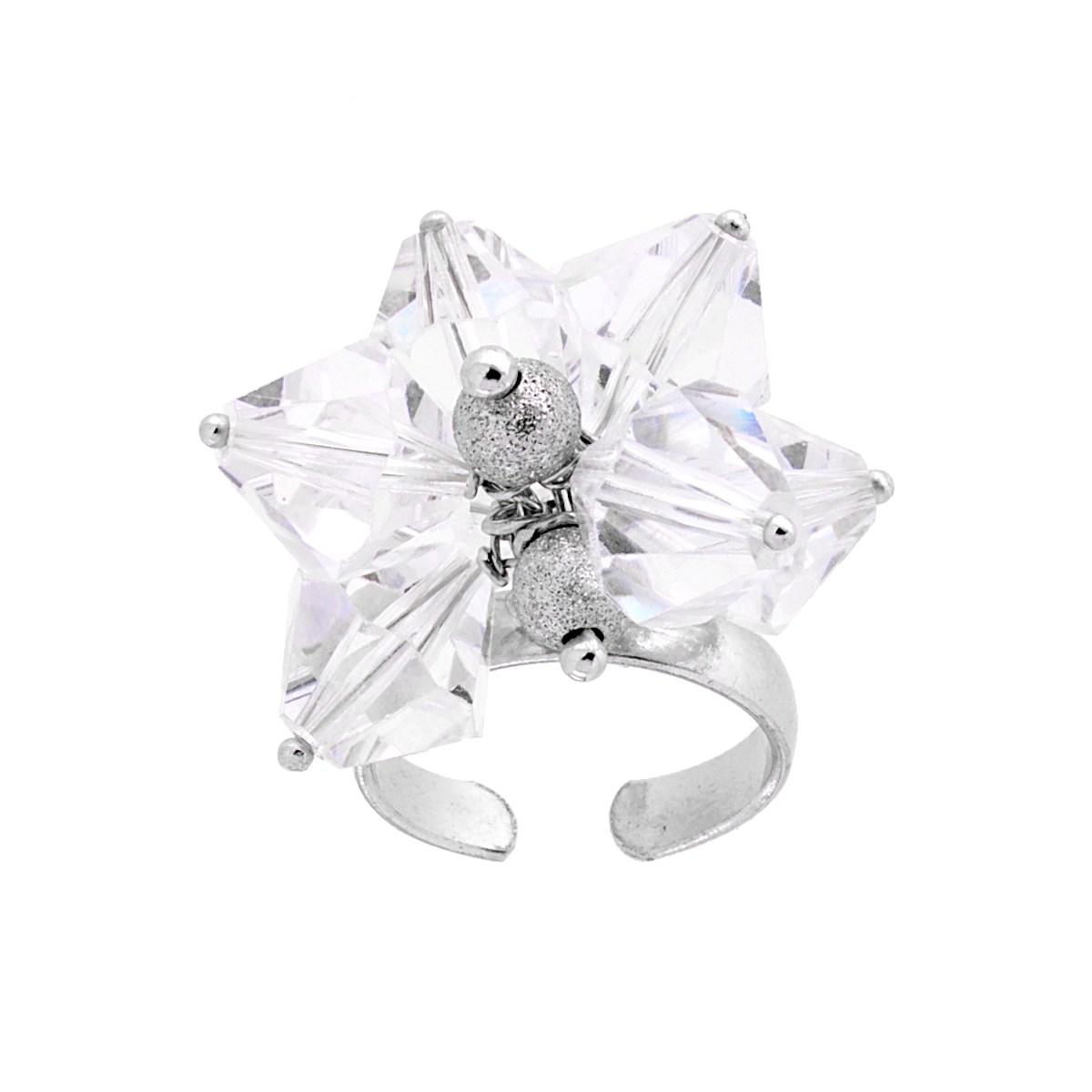 Anello Con Crystal Bianco e Palline Diamantate mm 5 pendenti in ARGENTO 925 Galvanica Rodio