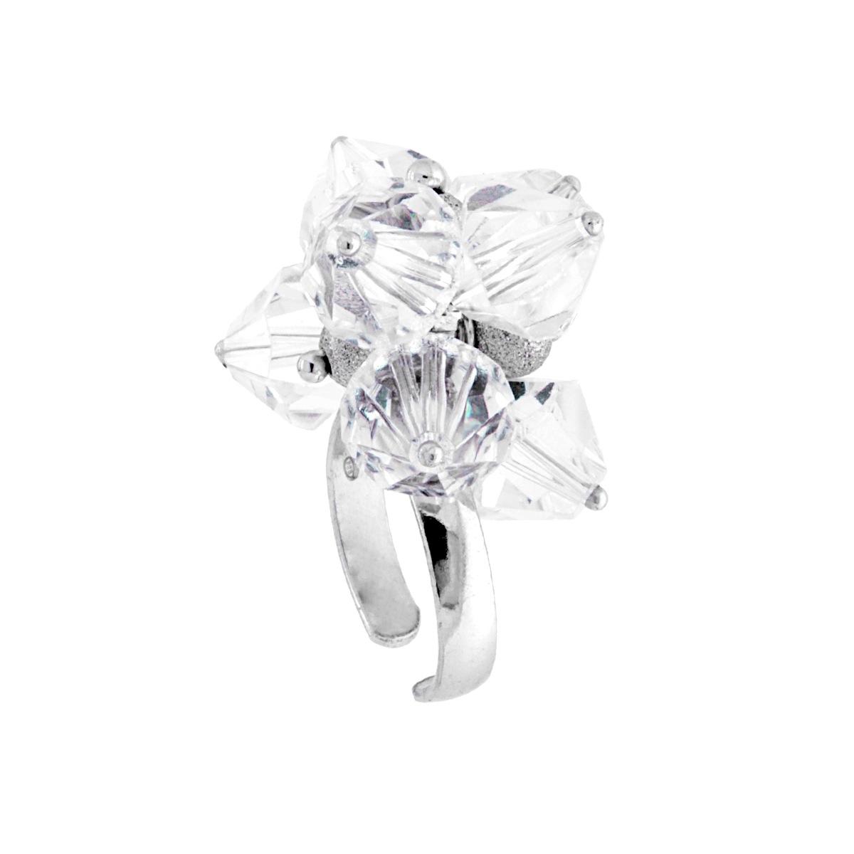 Anello Con Crystal Bianco e Palline Diamantate mm 5 pendenti in ARGENTO 925 Galvanica Rodio