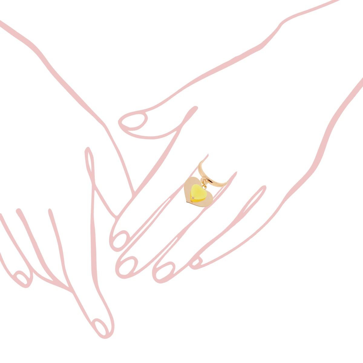 Anello Amore Love con Cuore color Giallo e plain Pendente in ARGENTO 925 Galvanica Oro