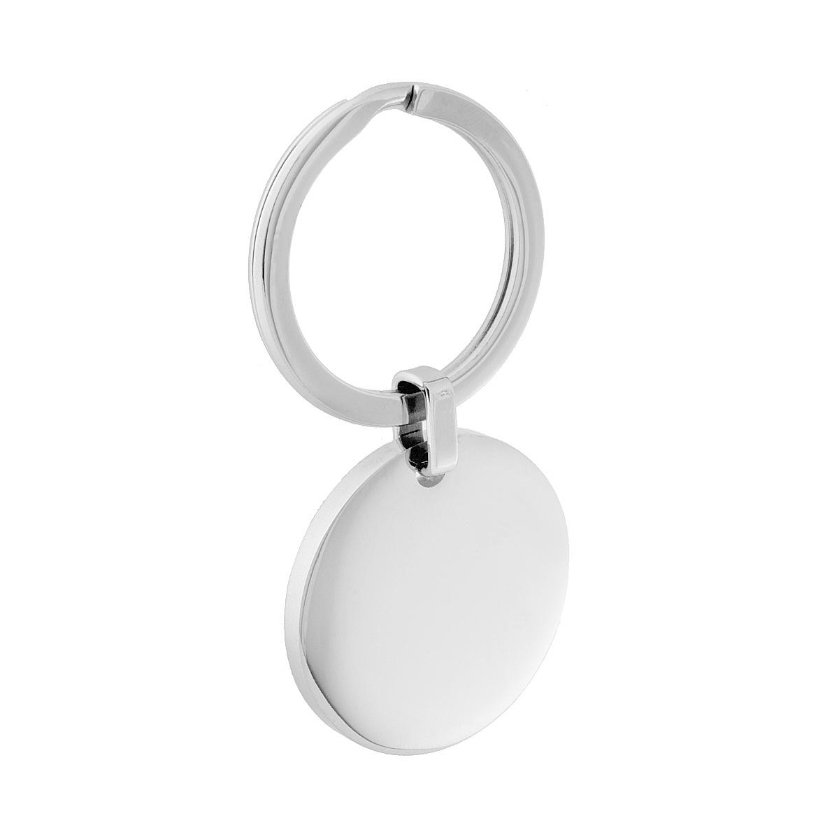 Portachiavi Uomo Donna ad Anello con Piastra Tonda plain mm 30 in ACCIAIO