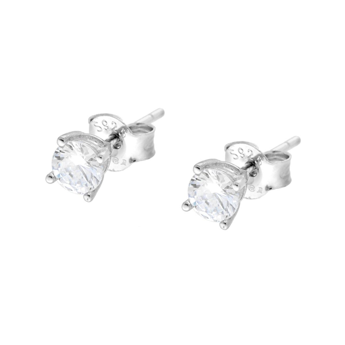 Orecchini Punto Luce Tondo con Zircone Bianco mm 4 in ARGENTO 925 Galvanica Rodio